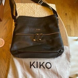 Kiko Black Pebbled Leather Double Zip Tote Purse
